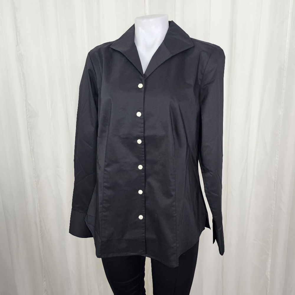 Hinson Wu Donna Long Sleeve Wing Collar Buttondown Shirt Stretch Polished Cotton